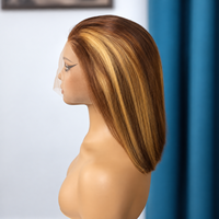 Perruque Bob Courte Droite en Cheveux Humains P4/27, Chocolat Brun Blond Miel, avec Dentelle Frontale, Vente en Gros