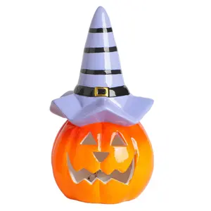 Custom Led Light Halloween Ceramic Decorations Pumpkin Desktop Ornament