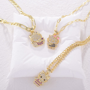 Liontin Kucing Kartun Micro Pave Cz Berlapis Emas 18k Kucing Trendi Kartun untuk Perhiasan Anak Kustomisasi DIY Pembuatan Sendiri - Product Image 6