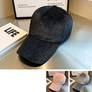 Casquette de baseball 5 panneaux en velours côtelé couleur unie (noir, rose, gris) avec nœuds et sequins, style formel, sportif, quotidien, décontracté, danse urbaine, vente en gros - Product Image 1