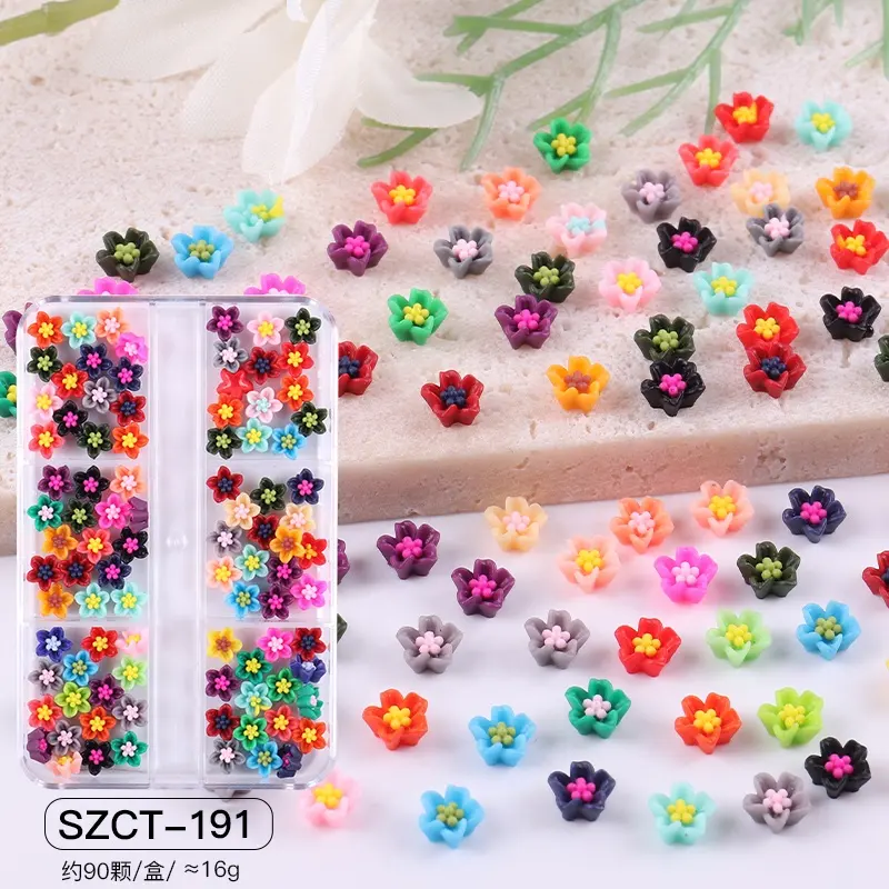 Hot Sale Nail Charm Resin Material 6mm flower 10styles nail art flower Accessories Nail Resin flower