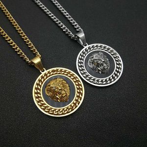 Yunnique – collier avec pendentif tête de Lion Hip Hop, chaîne en acier inoxydable plaqué or, bijoux à la mode unisexes - Product Image 1