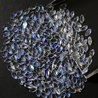 Pierre de lune bleue naturelle en forme d'œil de cheval 5X2.5mm anneau bijoux en pierre nue à forte fluorescence avec pierre de réglage assortie