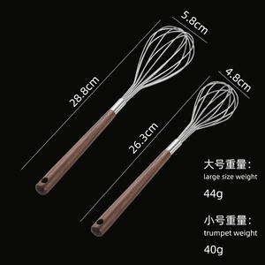 เครื่องตีไข่สแตนเลสพร้อมด้ามจับวอลนัท เครื่องผสมแบบแมนนวลสำหรับทำเบเกอรี่และเครื่องมือทำขนม เครื่องตีไข่ที่ทนทาน - Product Image 4