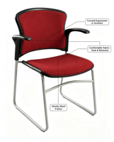 Chaise de conférence ergonomique moderne rembourrée en tissu, siège de réunion avec dossier solide et base en métal pour bureaux et salles de réunion scolaires