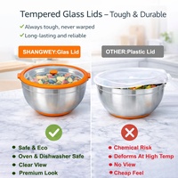 Bol à salade professionnel en acier inoxydable 1,4 L/2,8 L/4,7 L avec couvercle en verre trempé anti-fuite pour chefs et entreprises de restauration