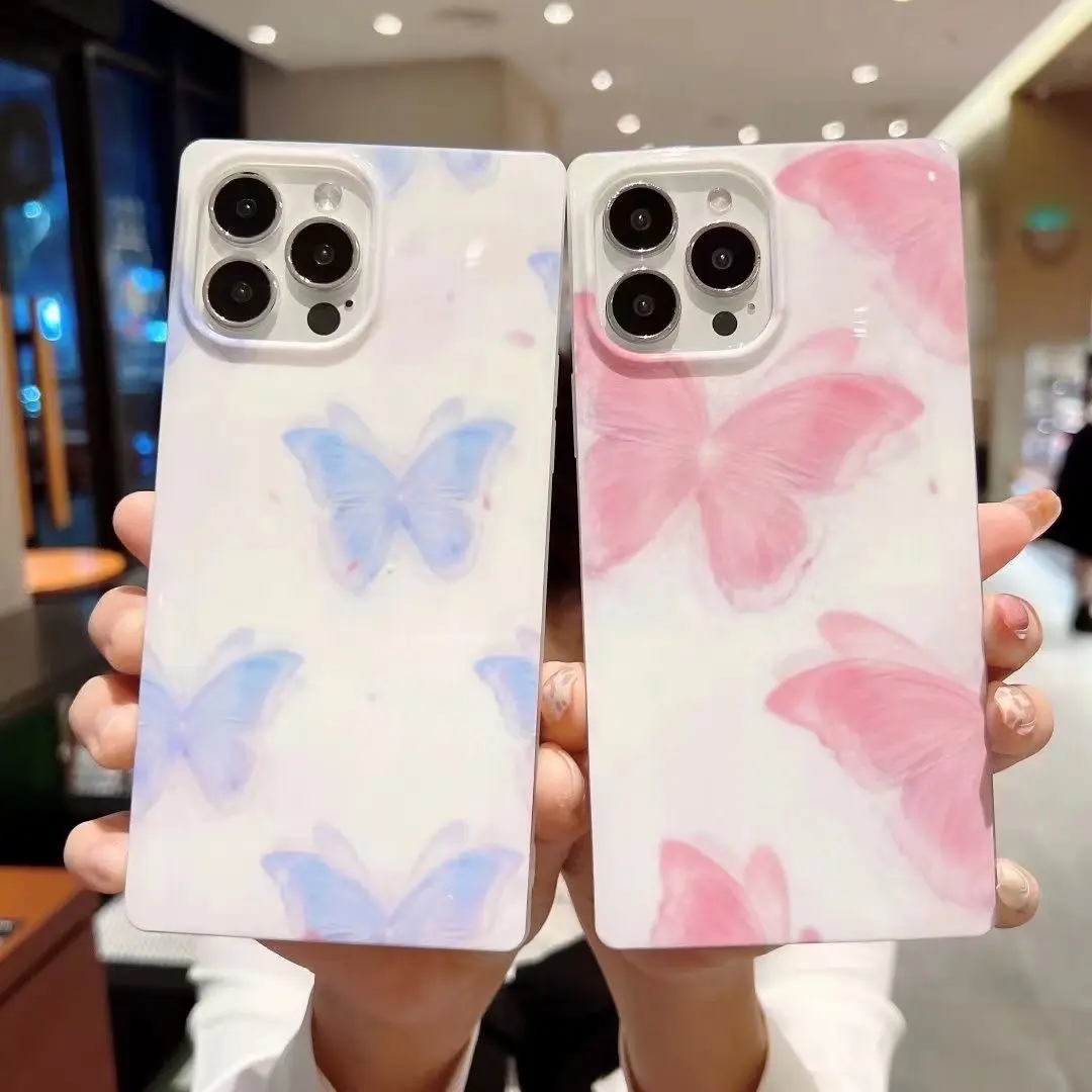 New In 2022 Soft TPU IMD Square Butterfly Phone Case for iPhone 13 Pro Max