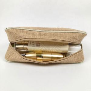 Pochette en lin de maquillage sac cosmétique en jute Pp pochette en toile de jute biologique recyclé écologique sac à fermeture éclair en toile d'impression de logo personnalisé gratuit - Product Image 3