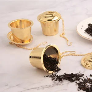 Infusor de chá dourado de tamanho grande, filtro de chá