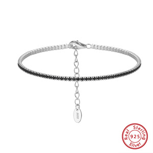 1.5mm <b>Solid</b> Color Zircon Tennis Chain S925 Adjustable Platinum Plated Sterling <b>Silver</b> Women's <b>Bracelet</b> Fine Chain Link - Product Image 4