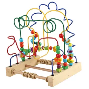 Hotsaleボーイズガールズモンテッソーリ木製おもちゃ木製サークルビーズワイヤー迷路ローラーコースター教育用木製パズル子供のおもちゃ