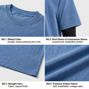 Camiseta Vintage de Algodón 100% para Hombre, Estampado Personalizado, Lavado Ácido, Manga Corta, 285 g/m², Cuello Redondo, Holgada, Lisa, TKAN644 - Product Image 2