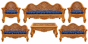 Premium Ornate Carved Wood <b>Sofa</b> Set European Style Handcrafted Luxury <b>Antique</b> Furniture with Intricate Wooden Frame Royal Design - Product Image 5