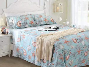 تصميم جديد المطبوعة 100% القطن مزدوجة مبطن ملاءات سرير من النسيج الدقيق طقم سرير الملكة حجم
