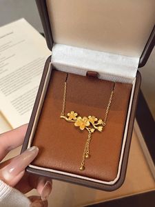 Collier Xinfly de luxe en or jaune 24 carats 999 avec pendentif double papillon et fleurs, chaînes fines avec perles, pour cadeau, fête, mariage - Product Image 5