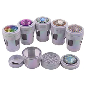 New 4 Layers 50mm Zinc Alloy Herb Grinder Gradient Tapered Convex Crystal Herb Grinder With Jar