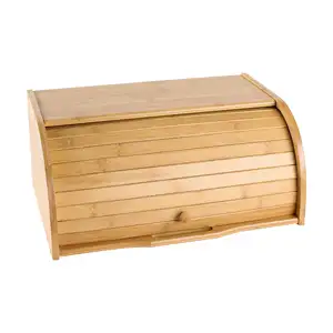 Customization Large Bread Box Natural Bamboo Roll Top Bread Basket Bread Holder for kitchen