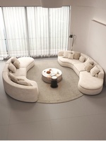 Sofá Chenille con Estructura de Madera Maciza, Forma Sinuosa en C, Color Alabastro, Asientos Acolchados, Venta al por Mayor para Sala de Estar