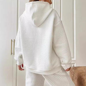 Sudadera con capucha tipo waffle para mujer 2026, con cordón ajustable, manga larga, color liso, antiencogimiento y bolsillo canguro - Product Image 5