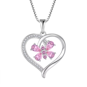 Kalung zirkonia kubik 925 perak murni wanita hati berbentuk pir zirkon warna-warni kupu-kupu liontin lucu - Product Image 5