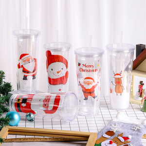 Christmas Stocking Stuffer Water Bottle 700ml Santa Reindeer Snowman Double Layer Straw Thermal Insulated Reusable Holiday Small - Product Image 2