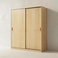 Armoire de rangement haute en bois marron moderne sur mesure OEM à 2 portes coulissantes avec tringle de suspension et étagères pour chambre à coucher et projets hôteliers