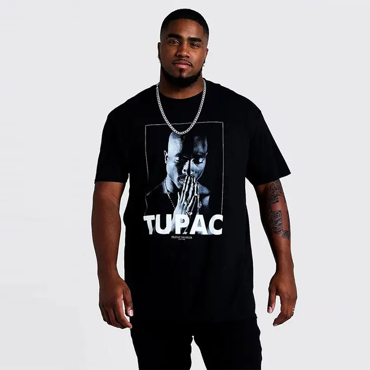 Hot sell big men's vintage crew neck short sleeve 100% cotton black tupac oversize t-shirts