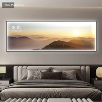 Horloge murale électronique créative haut de gamme en aluminium doré Rizhao Jinshan avec lampe et peinture pour la décoration du salon et de la chambre