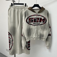 Ensemble survêtement et sweat à capuche personnalisés brodés, coupe large, effet délavé, en molleton bouclette, pour homme