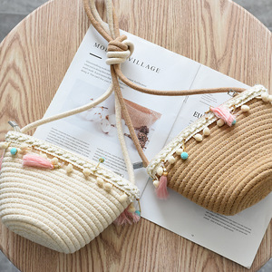 Linda bolsa de paja de estilo japonés para niños, mini bolso, bolso de hombro para niños, bolso de playa, bolso cruzado. - Product Image 3