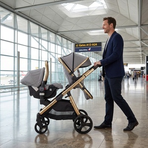 Poussette double tandem pliable haut de gamme 3 en 1 pour jumeaux, berceau, landau et poussette de voyage pour bébés et nourrissons - Product Image 1