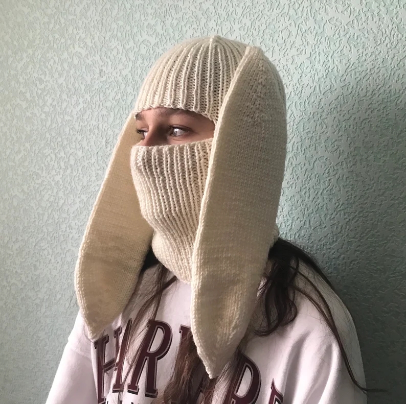 Y-Z Custom Bunny Ears Skimask Balaclava Beanie Hat Knit