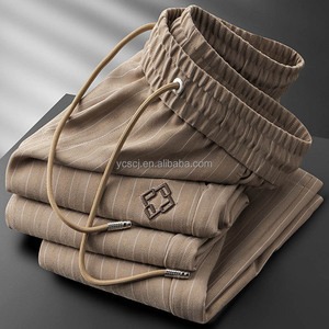 Pantaloni Casual in cotone <span class=keywords><strong>a</strong></span> <span class=keywords><strong>righe</strong></span> da uomo di lusso leggero pantaloni sportivi in cotone <span class=keywords><strong>a</strong></span> <span class=keywords><strong>righe</strong></span> elasticizzato in vita sottile e traspirante - Product Image 6