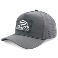 Casquette de baseball HS41 de haute qualité, imperméable, à 5 panneaux, perforée au laser, avec patch en caoutchouc PVC personnalisé, séchage rapide, pour sports de plein air