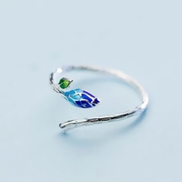 Style coréen Simple élégant artistique ethnique époxy cloisonné anneau ouvert pour les femmes frais feuille Design anniversaire