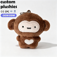 Porte-clés en peluche singe marron adorable avec broderie cœur, cadeau pour enfants, vente chaude