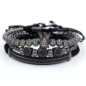 Juego <span class=keywords><strong>de</strong></span> 3 Pulseras <span class=keywords><strong>de</strong></span> Acero Inoxidable con Diseño Trenzado, Números Romanos Dorados Apilados, Estilo Rey Real para Hombre - Product Image 5