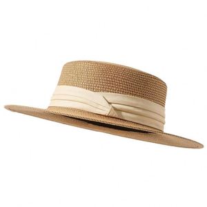 Chapeau de soleil décontracté pour femme en polyester à bord plat, gaufré, personnalisé, pour l'été, style Panama, pour marques de mode, boutiques et vente au détail - Product Image 1
