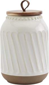 Serie de tarros de cerámica de mesa, diseño de gres, almacenamiento de cocina, conjunto <span class=keywords><strong>blanco</strong></span> de <span class=keywords><strong>madera</strong></span> de acacia en relieve, conjunto de tarros blancos en relieve - Product Image 6