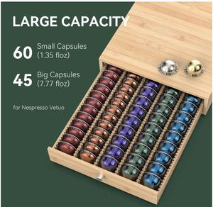 Organisateur de capsules de café en bambou premium personnalisé pour capsules <span class=keywords><strong>Nespresso</strong></span> Vertuo, 45 grandes ou 60 petites capsules Vertuoline - Product Image 4