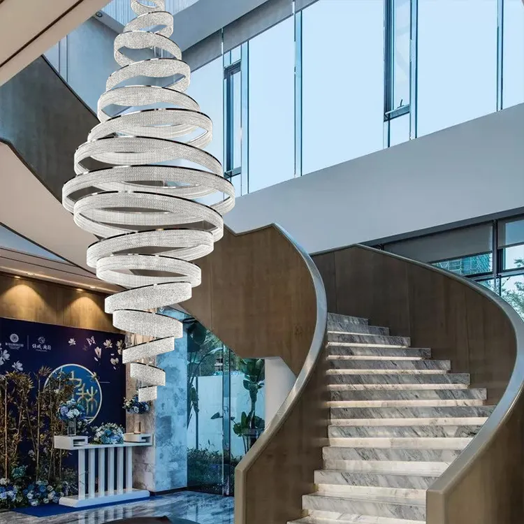 Nordic Style Indoor Decoration Hotel Lobby Duplex Staircase Villa Crystal LED Ring Luxury Chandelier Light