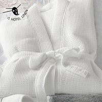 Bata de mujer con cuello en V de algodón 100% transpirable tejido tipo gofre ODM |   Hotel Spa de Primera Categoría |   Ropa Ligera de Secado Rápido para Primavera/Verano