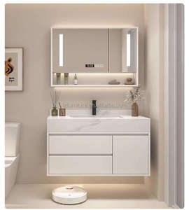 Modern Style Solid Wood Bathroom Wall Cabinet with Integrated Rock Board Washbasin <b>Combination</b> for Hotels - Product Image 4