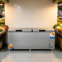 Congélateur coffre horizontal commercial en acier inoxydable CE à 2 portes, double température, pour usage domestique