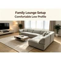 Canapé modulaire en tissu gris clair en forme de L, meubles de salon, coussins amovibles, profil bas, sièges larges et confortables
