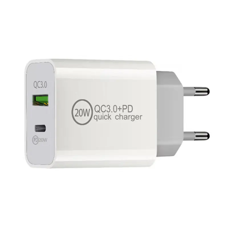 Dual Output Fast Charging 20W USB-C Wall Charger for iPhone QC3.0 Home Type C PD Power Charger Adapter for Cell Phones