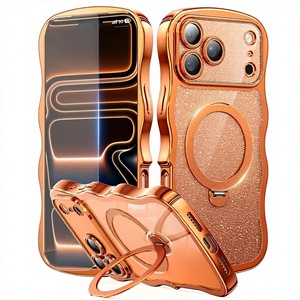 Coque pour 17 Pro avec support magnétique rotatif à <span class=keywords><strong>360</strong></span>°, design ondulé scintillant, 1 protection d'écran incluse, coque de téléphone transparente brillante et mignonne pour - Product Image 1