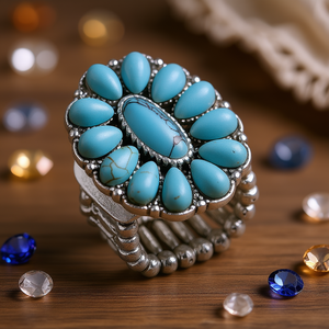 Anillo de Acero Inoxidable Moderno con Incrustaciones de Turquesa y Circonita, Joyería de Moda para Mujer, para Fiestas y Uso Diario - Product Image 2