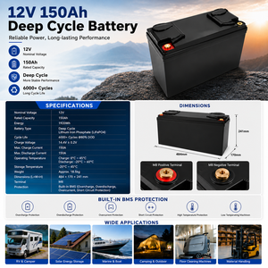 แบตเตอรี่ลิเธียมไอรอนฟอสเฟตคุณภาพสูง 12V 150Ah แบบชาร์จได้ สำหรับใช้ในระบบพลังงานแสงอาทิตย์ทางทะเลและรถกอล์ฟ - Product Image 6