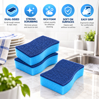 Éponge de nettoyage courbée avec couche abrasive marine et mousse douce pour la vaisselle et le nettoyage domestique